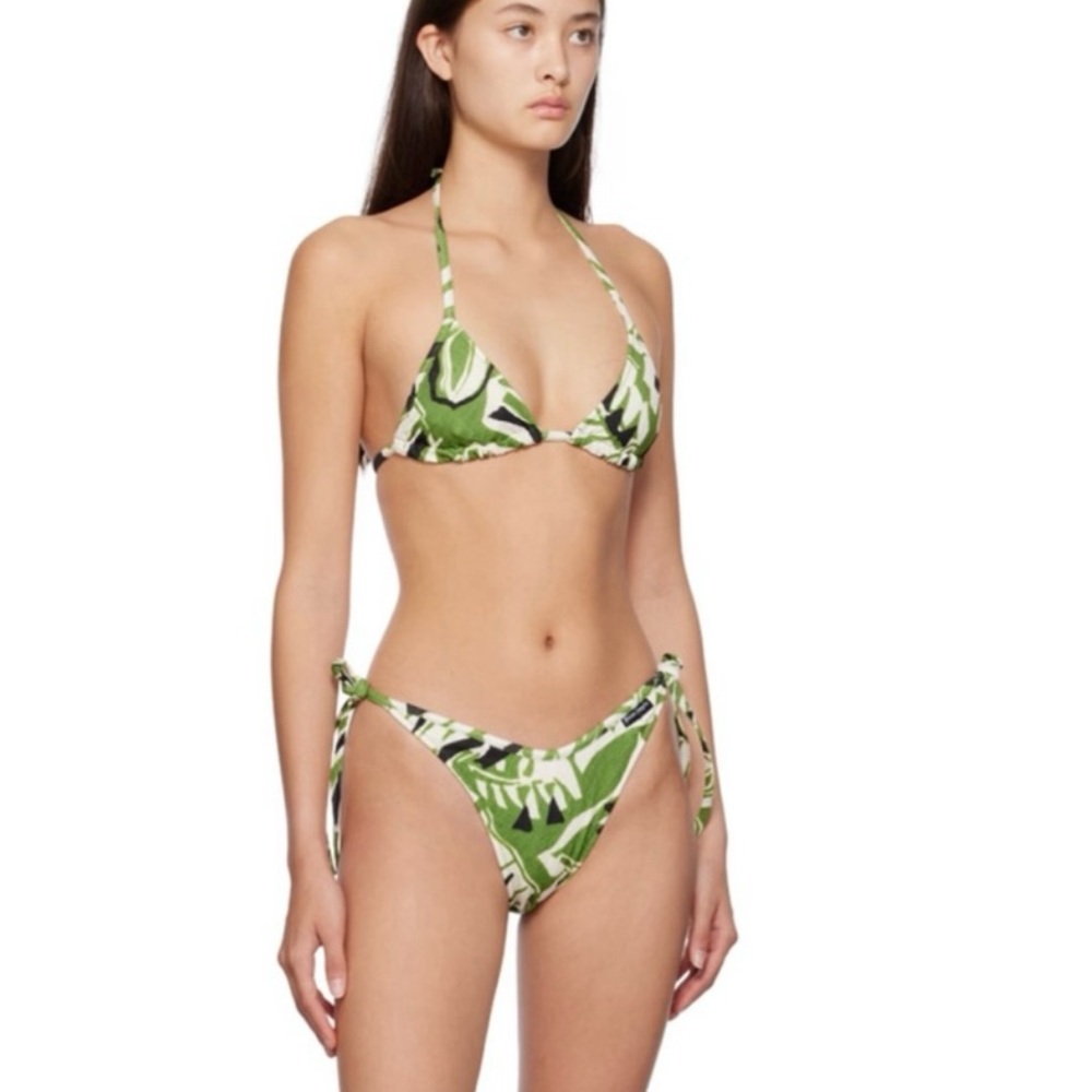 Palm Angels Green & White Hibiscus Leaf Print Bikini Set